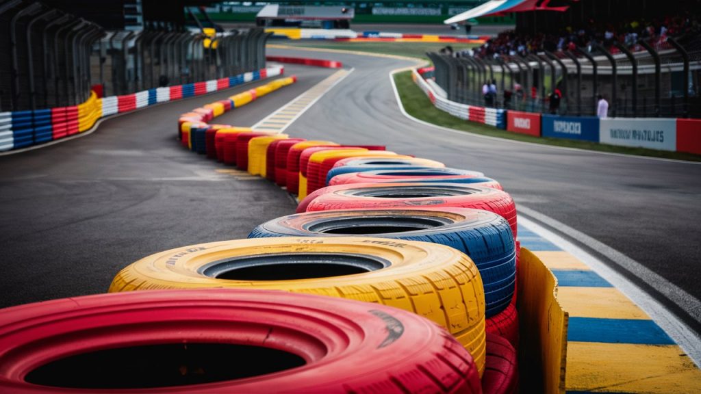 barrières de pneus sur la piste de course